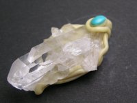 画像1: 原石水晶とターコイズのペンダントトップ